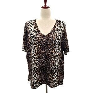 Minnie Rose Leopard Print V Neck‎ 100% Cashmere Sweater XS/ S